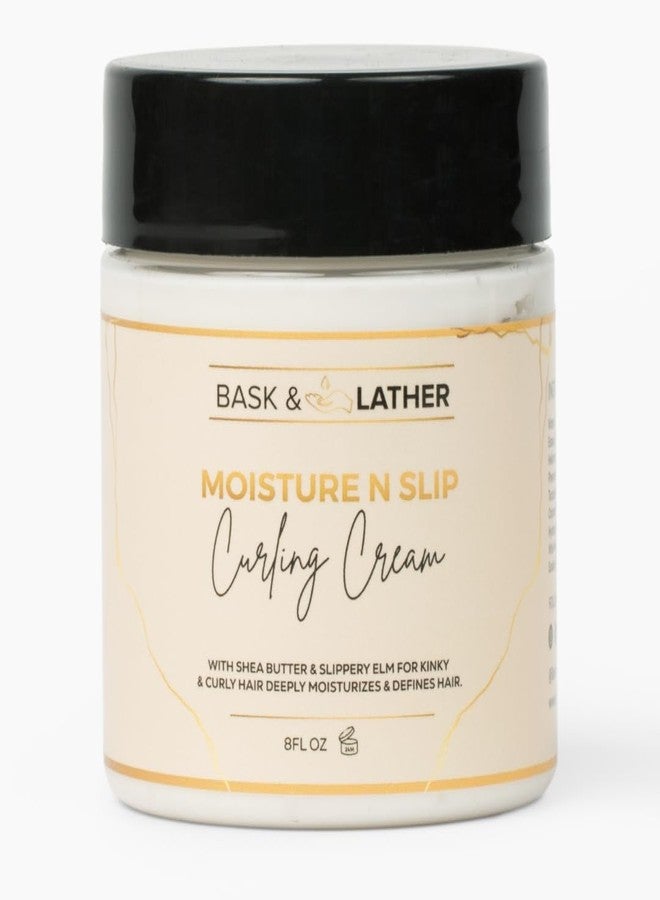 BASK & LATHER Moisture n Slip Curling Cream with Amaranth Extract, Grapeseed Oil & Slippery Elm, Enhances Curl Definition, Bounce, Reduces Frizz & Breakage, Deep Moisturization, Detangles, 8oz - Image 1